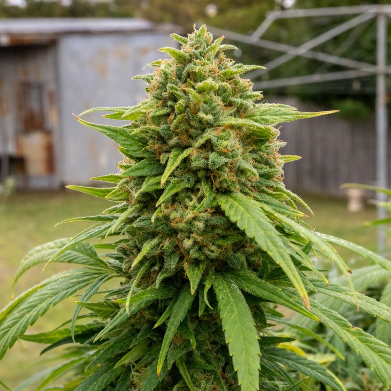 Outdoor macro photograph of the AK-48 flower on a living plant