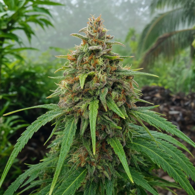 Outdoor macro photograph of the Bruce Banner Auto flower on a living plant