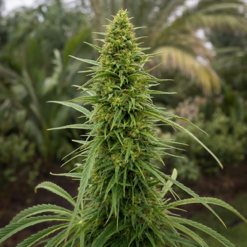 Outdoor macro photograph of the Trainwreck flower on a living plant