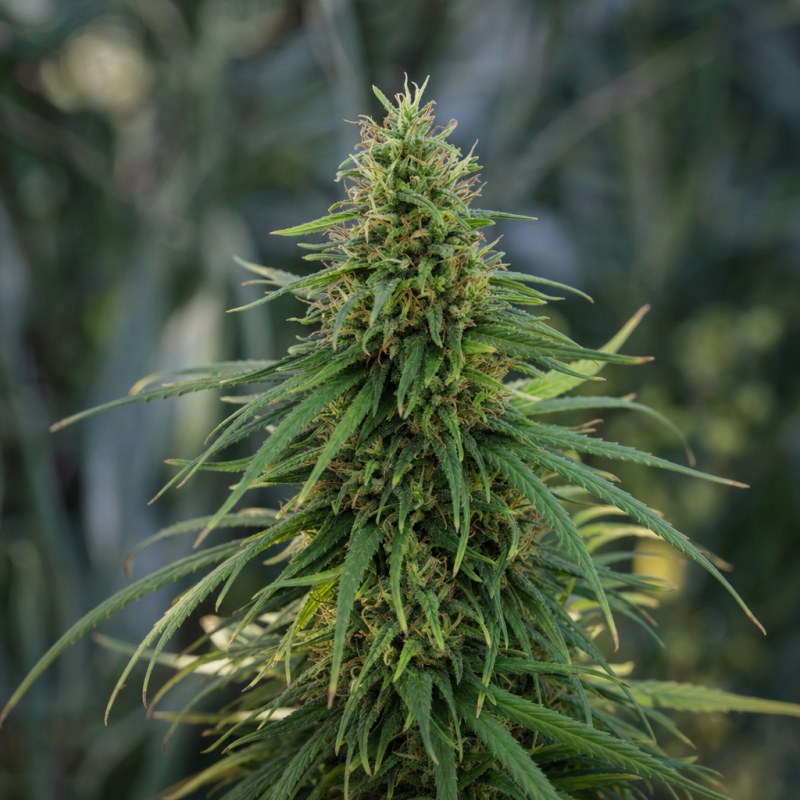 Outdoor macro photograph of the Magnum Auto flower on a living plant