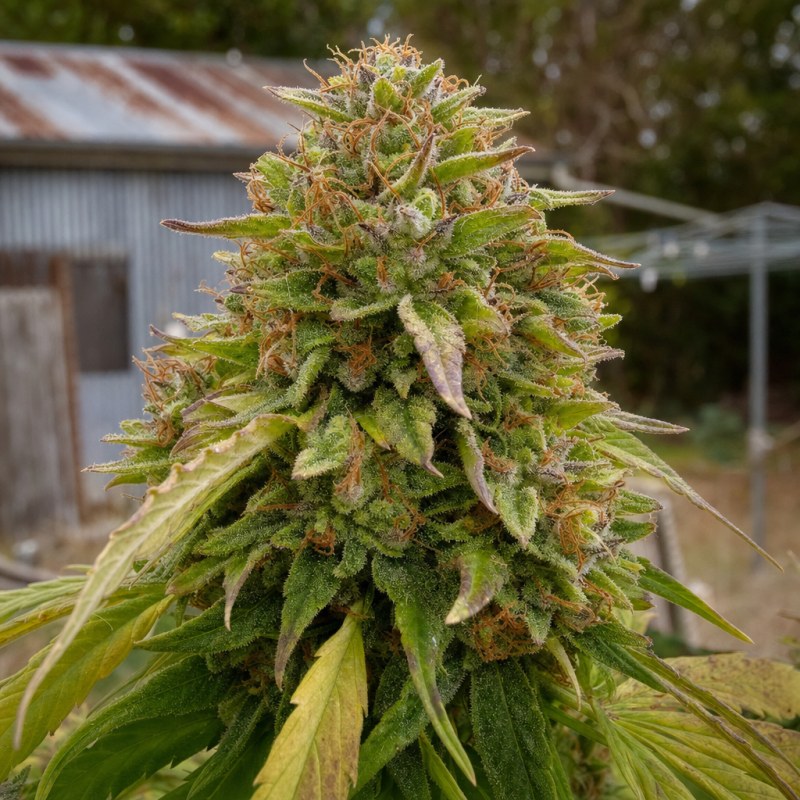 Outdoor macro photograph of the Fruity Pebbles flower on a living plant