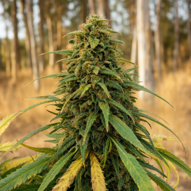 Outdoor macro photograph of the Acapulco Gold Auto flower on a living plant