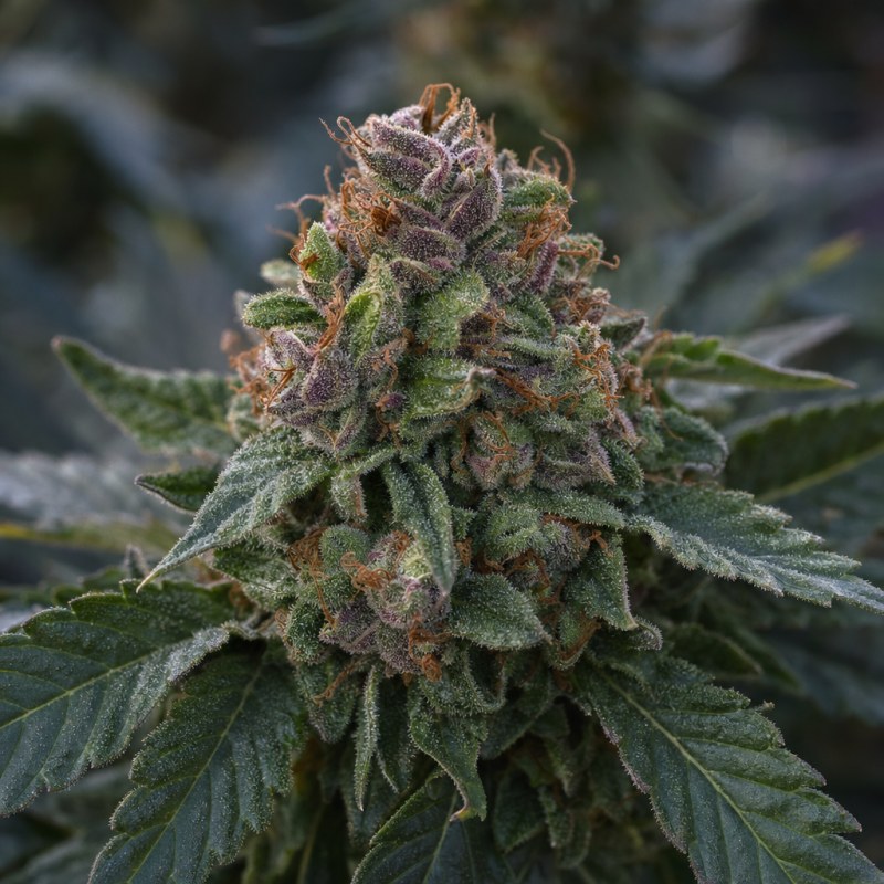 Outdoor macro photograph of the Blue Cookies Auto flower on a living plant