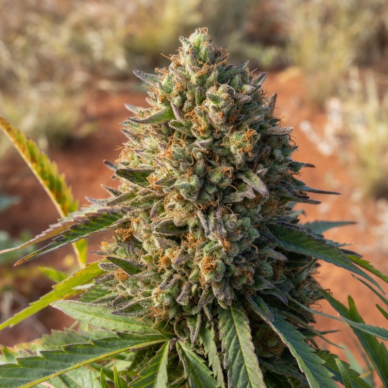 Outdoor macro photograph of the Blue Zombie flower on a living plant