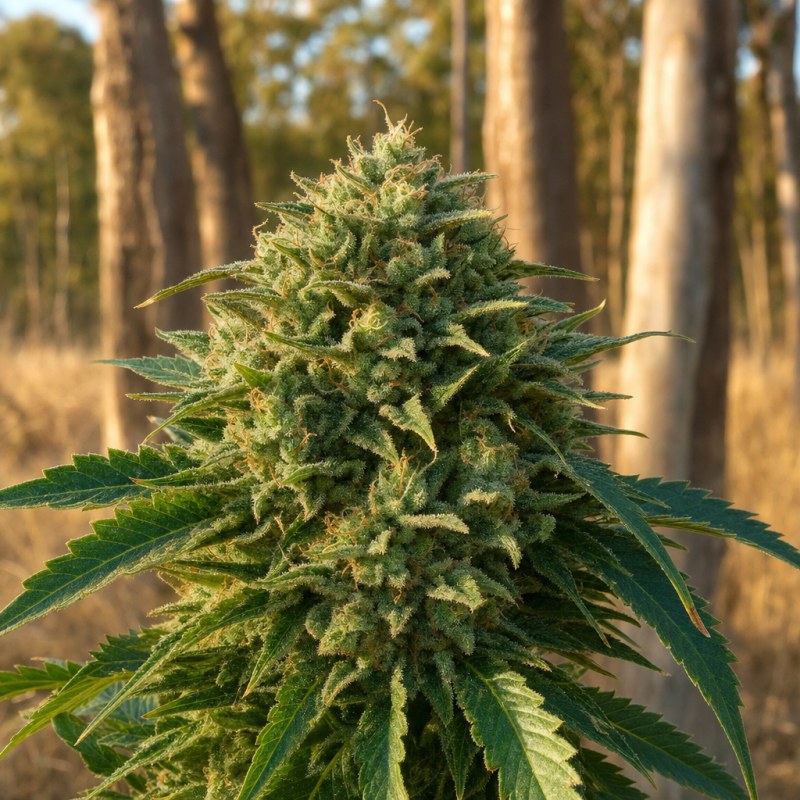 Outdoor macro photograph of the Cannatonic CBD flower on a living plant