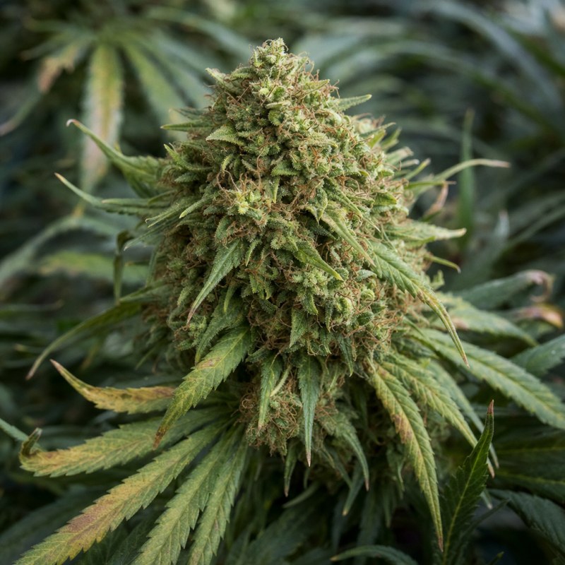 Outdoor macro photograph of the CBD Express flower on a living plant