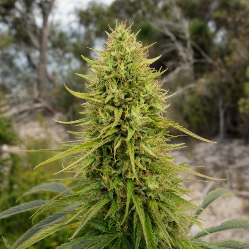 Outdoor macro photograph of the Sour Diesel Auto flower on a living plant