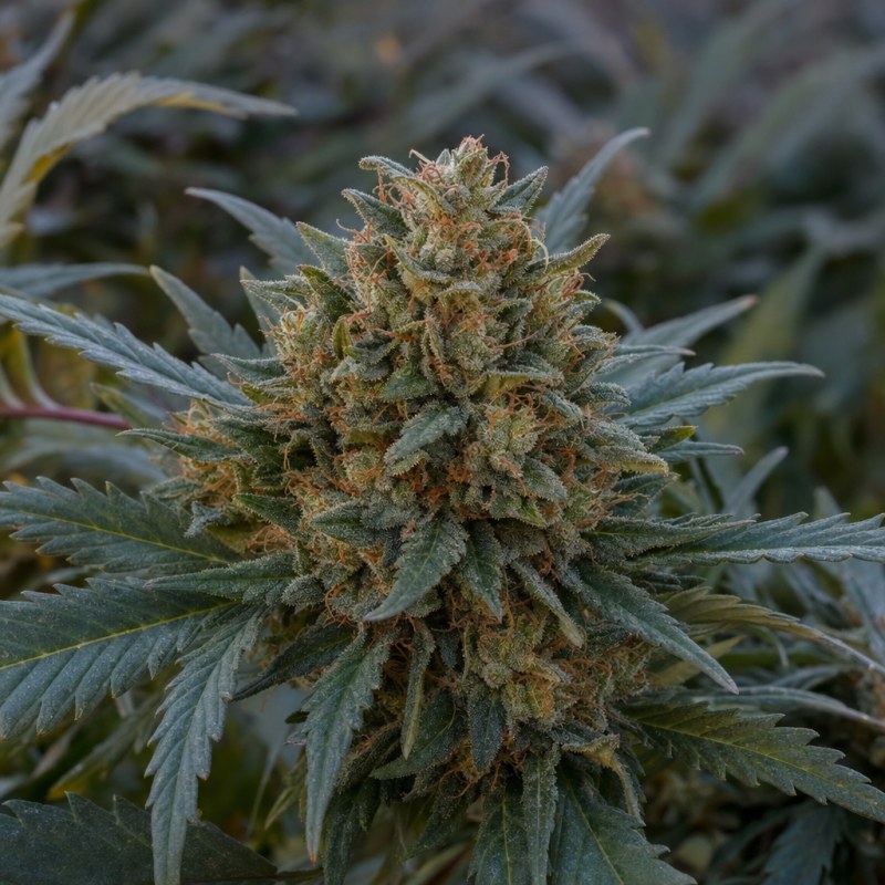 Outdoor macro photograph of the Purple Punch Auto flower on a living plant