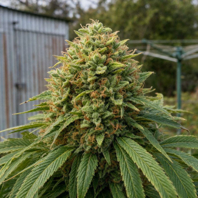 Outdoor macro photograph of the Mob Boss flower on a living plant