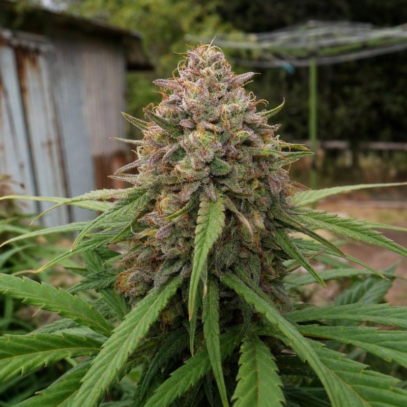 Outdoor macro photograph of the Oregon Diesel flower on a living plant