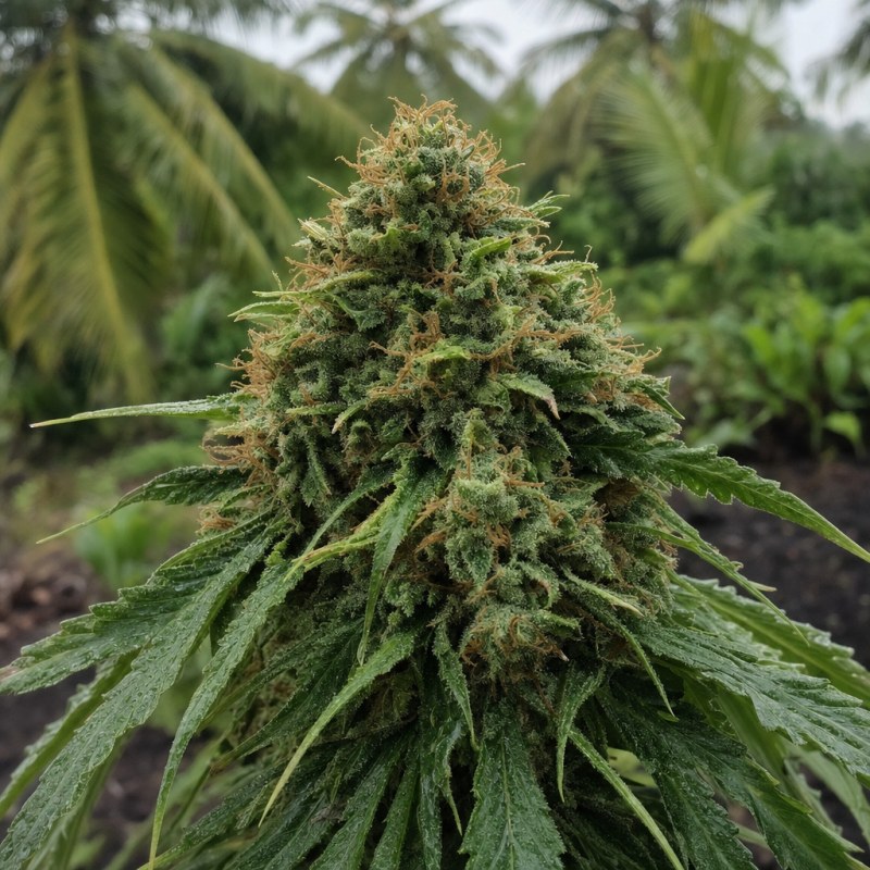 Outdoor macro photograph of the Pure OG flower on a living plant