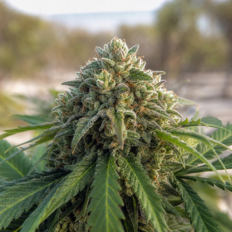 Outdoor macro photograph of the Red Congolese Auto flower on a living plant