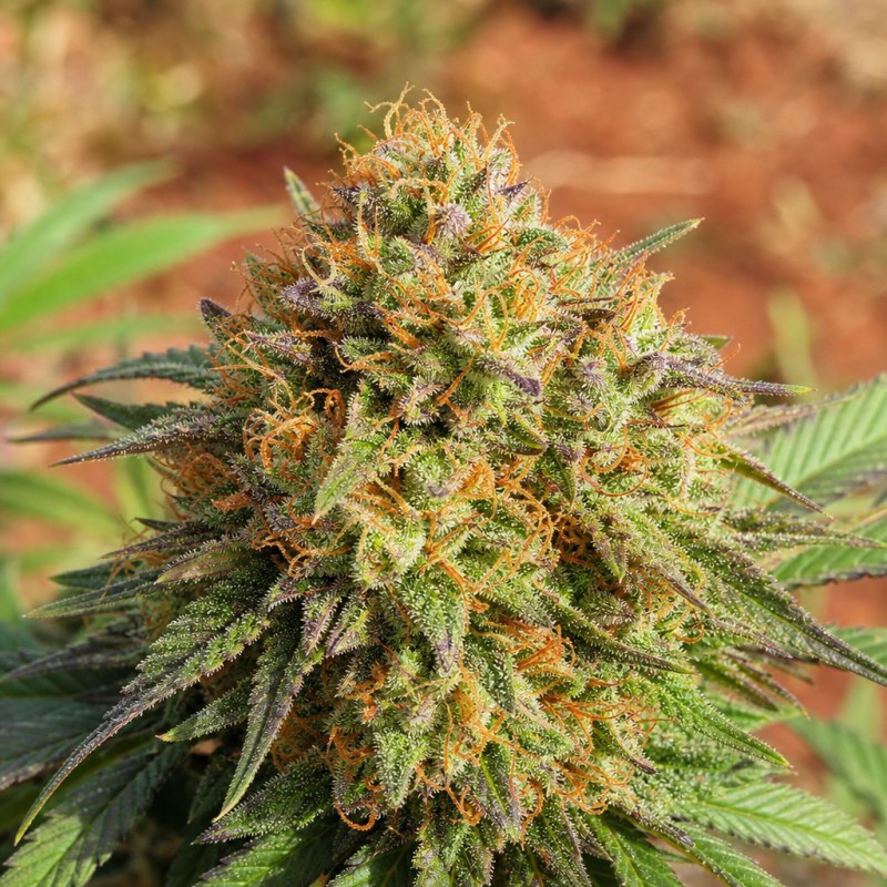 Outdoor macro photograph of the Serious Happiness flower on a living plant