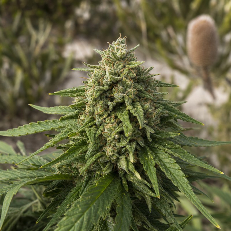Outdoor macro photograph of the White Runtz Auto flower on a living plant