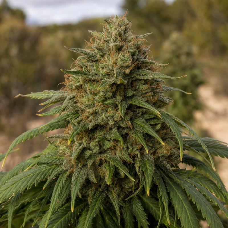 Outdoor macro photograph of the White CBG flower on a living plant