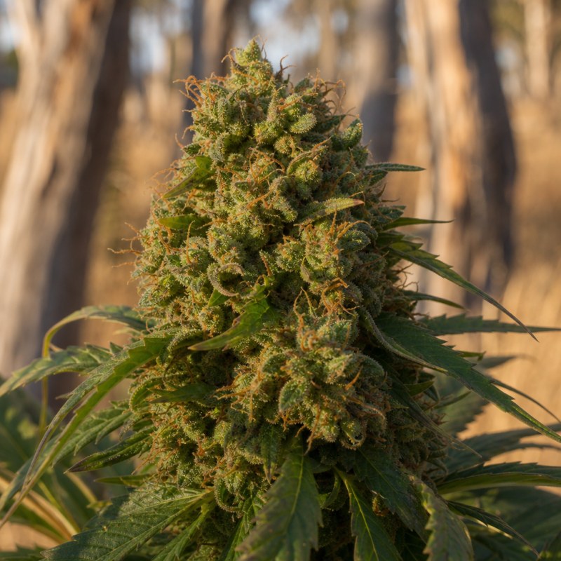 Outdoor macro photograph of the 3D CBD flower on a living plant