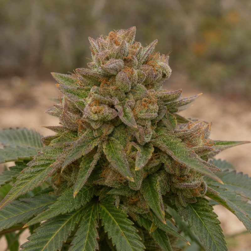 Outdoor macro photograph of the 3X Crazy Auto flower on a living plant