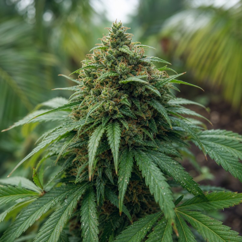 Outdoor macro photograph of the 5th Element Auto flower on a living plant