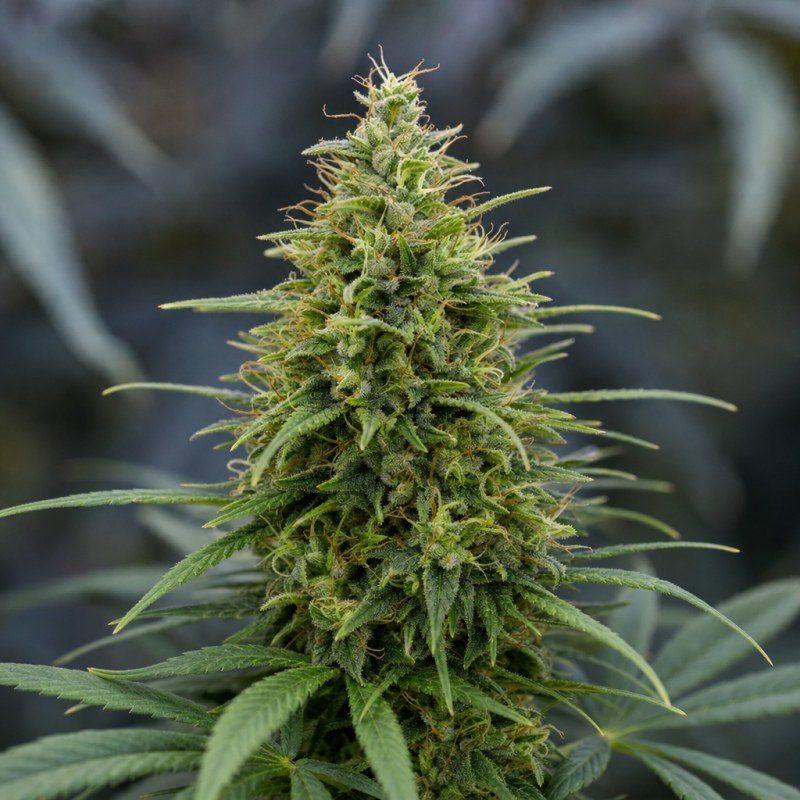 Outdoor macro photograph of the Super Lemon Haze Auto flower on a living plant