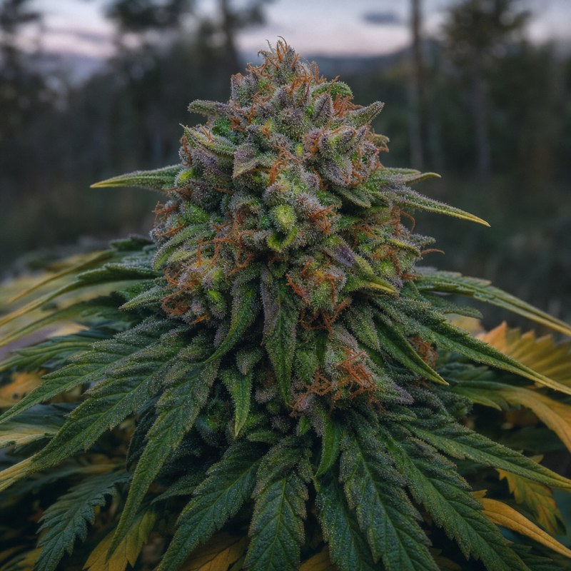 Outdoor macro photograph of the Blackberry Moonrocks Auto flower on a living plant