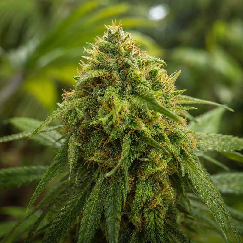 Outdoor macro photograph of the Bear Dance Auto flower on a living plant