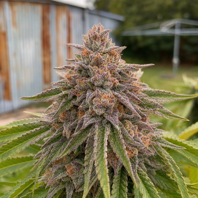 Outdoor macro photograph of the Blueberry AK flower on a living plant