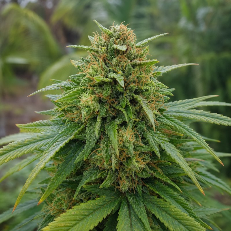 Outdoor macro photograph of the Charlie Sheen Auto flower on a living plant