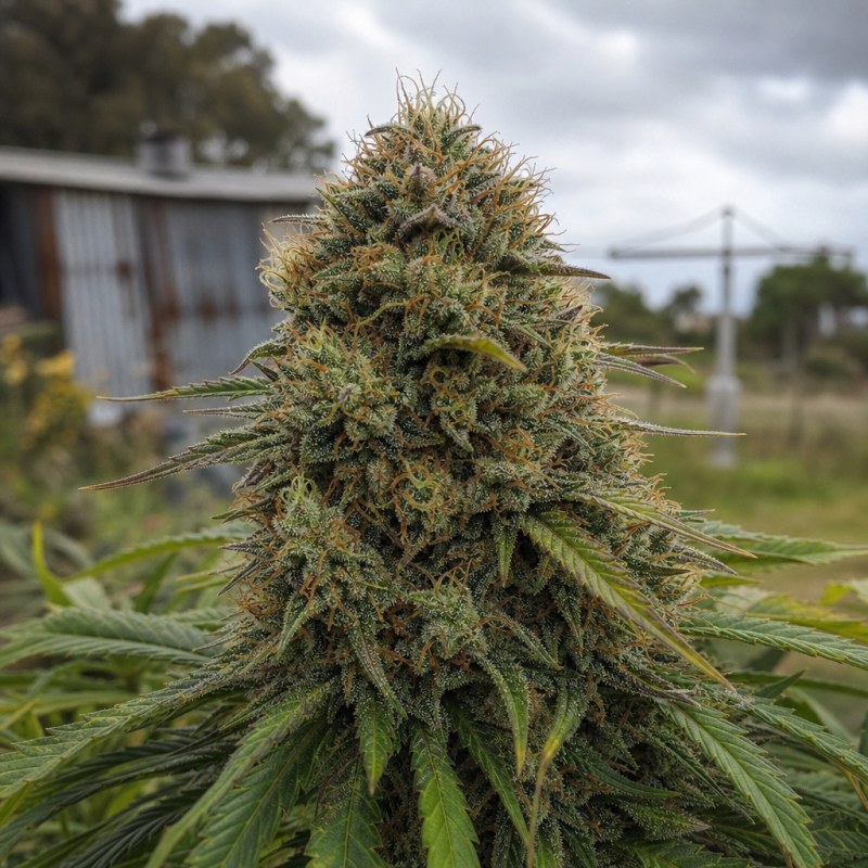 Outdoor macro photograph of the Confidential Cheese flower on a living plant