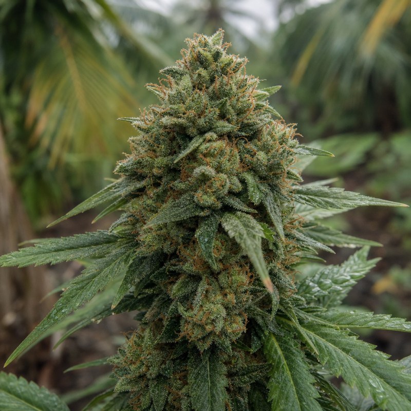 Outdoor macro photograph of the Crouching Tiger Hidden Alien flower on a living plant