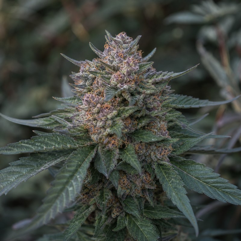 Outdoor macro photograph of the Dank Sinatra Auto flower on a living plant