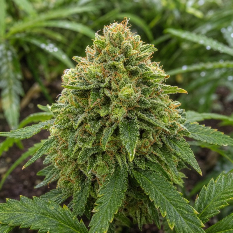 Outdoor macro photograph of the Diablo Auto flower on a living plant