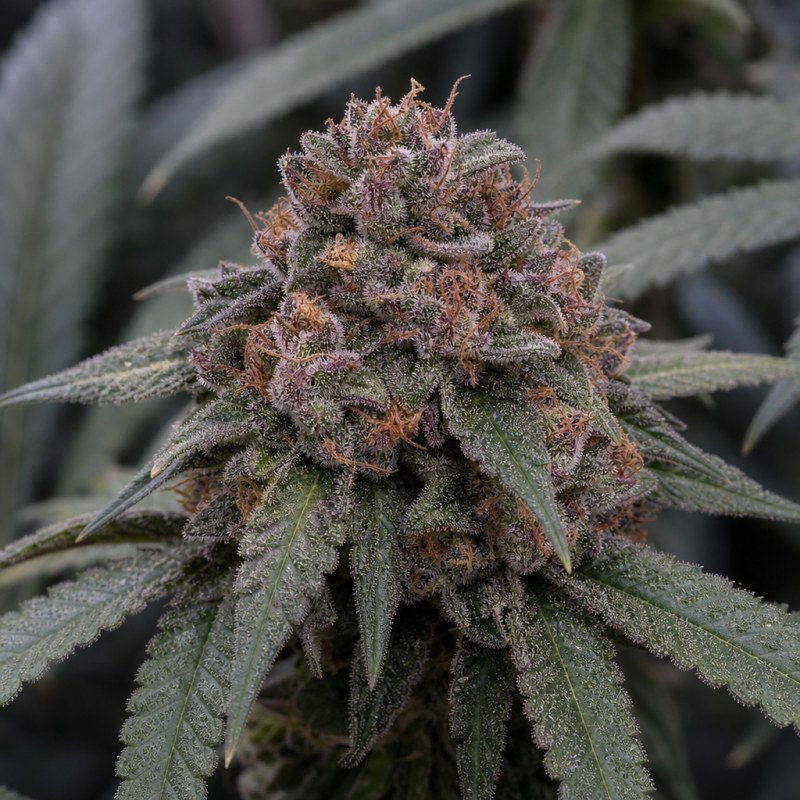 Outdoor macro photograph of the Dutch Kush Auto flower on a living plant
