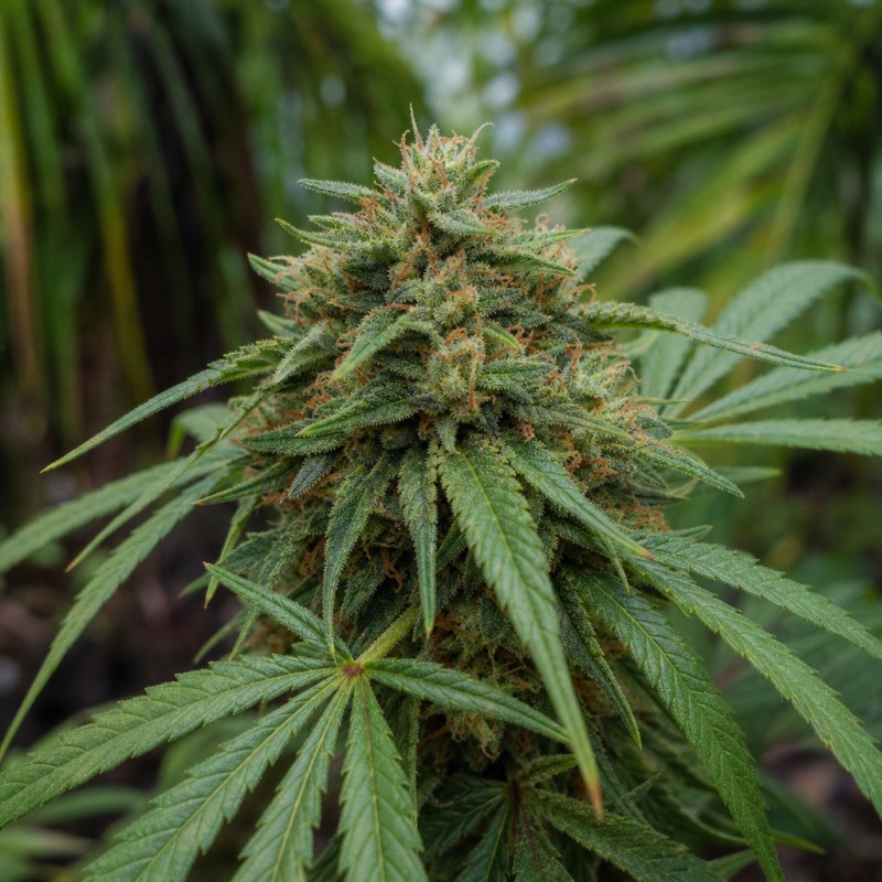 Outdoor macro photograph of the Euphoria Auto flower on a living plant