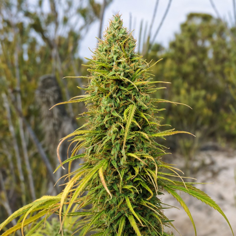 Outdoor macro photograph of the Golden Goat flower on a living plant