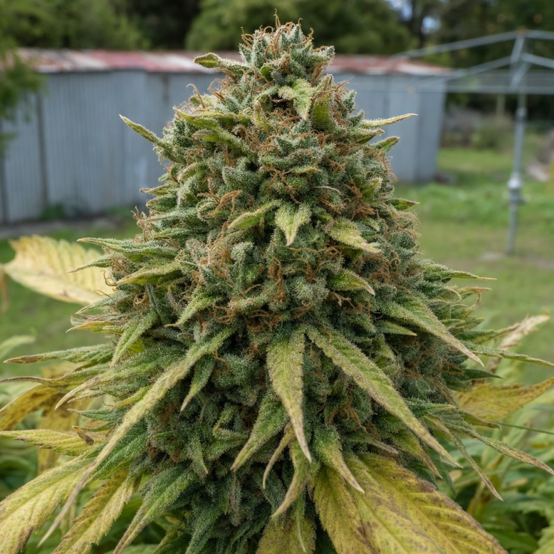 Outdoor macro photograph of the LA Confidential flower on a living plant