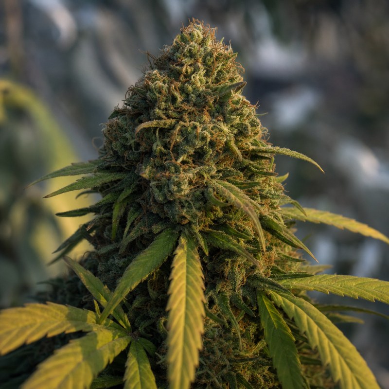 Outdoor macro photograph of the Mamba Negra CBG flower on a living plant