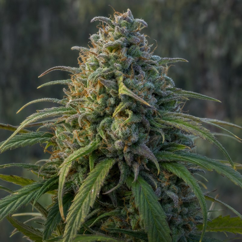 Outdoor macro photograph of the Mimosa Auto flower on a living plant
