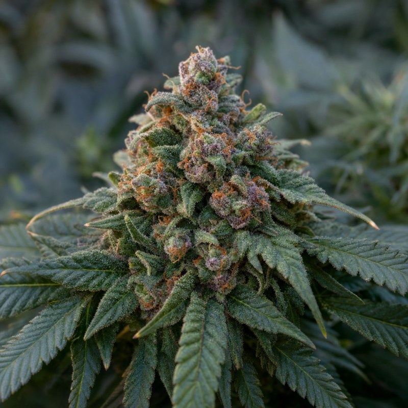 Outdoor macro photograph of the Sexxpot Auto flower on a living plant