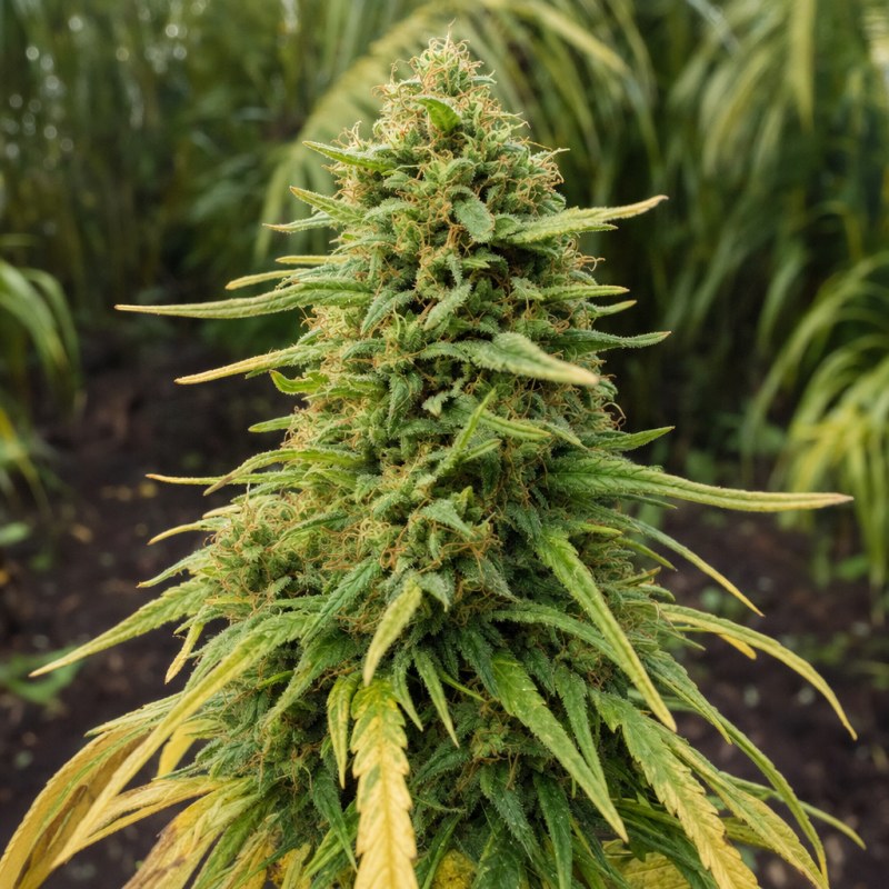 Outdoor macro photograph of the ACDC Auto flower on a living plant