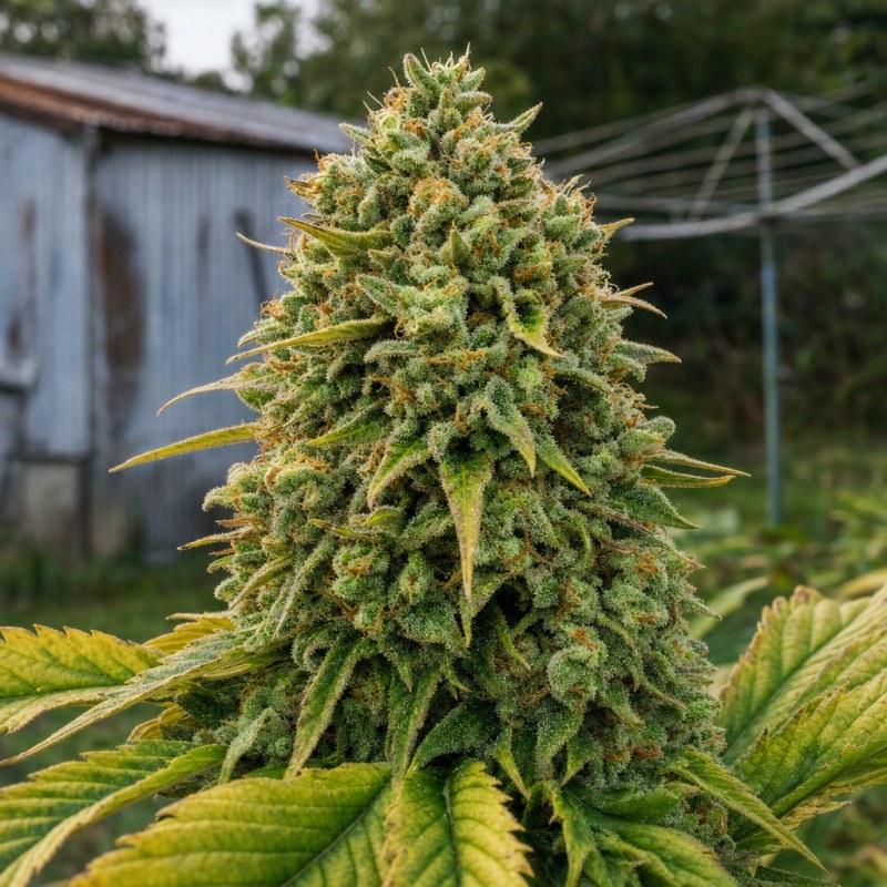 Outdoor macro photograph of the Banana Zkittlez flower on a living plant