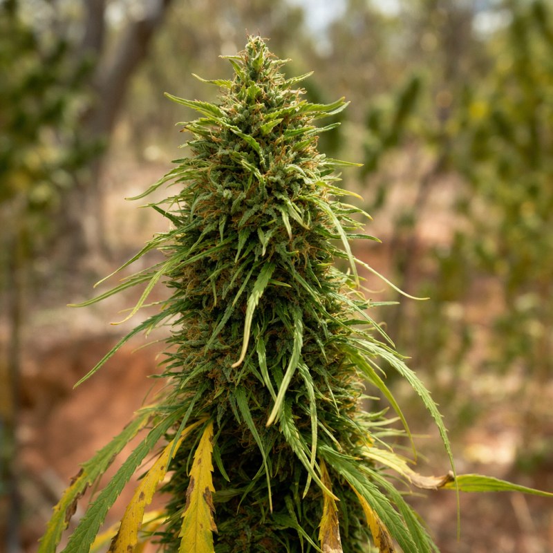 Outdoor macro photograph of the NYC Diesel flower on a living plant