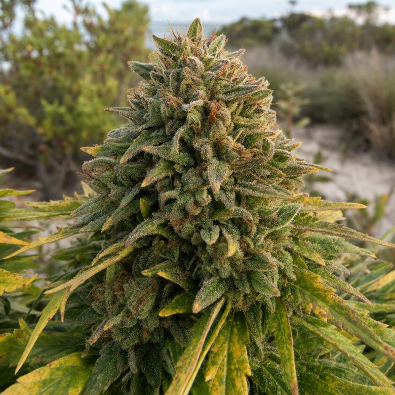 Outdoor macro photograph of the Animal Cookies flower on a living plant