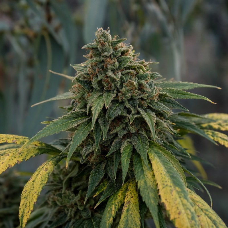 Outdoor macro photograph of the Ice Cream Cake Auto flower on a living plant