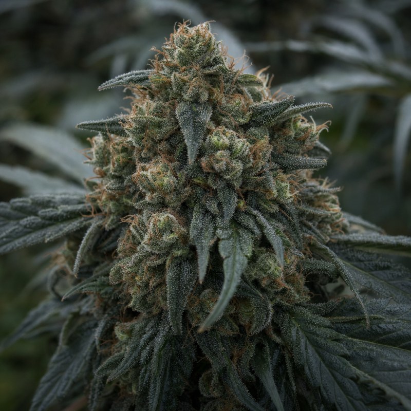 Outdoor macro photograph of the Afghan Kush flower on a living plant