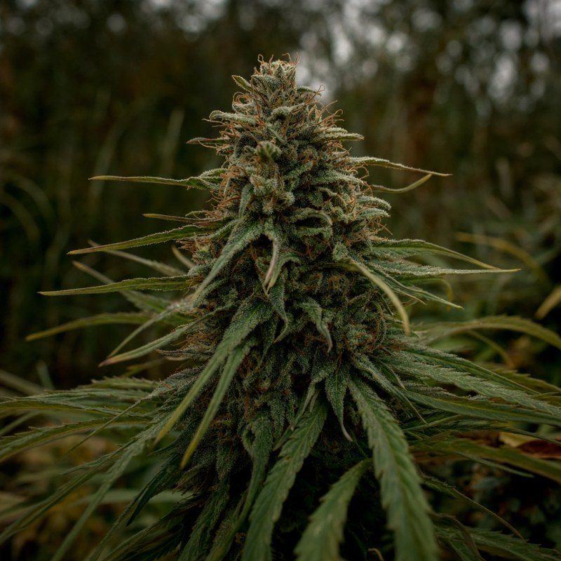 Outdoor macro photograph of the Haze Auto flower on a living plant