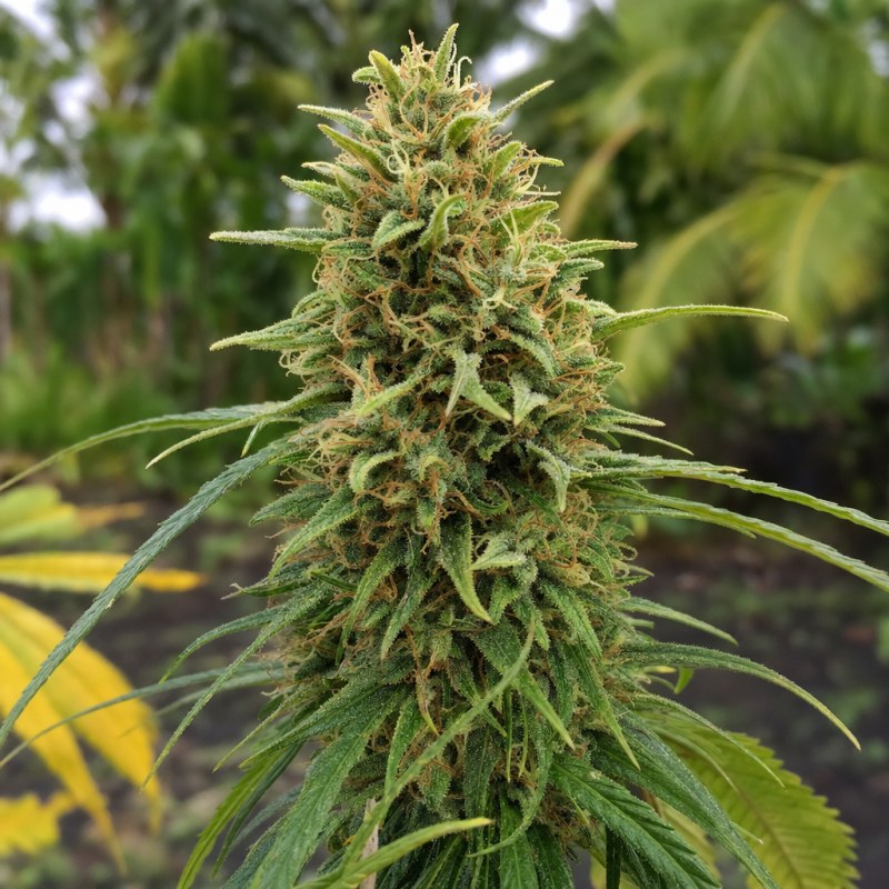 Outdoor macro photograph of the Crystal Candy Auto flower on a living plant