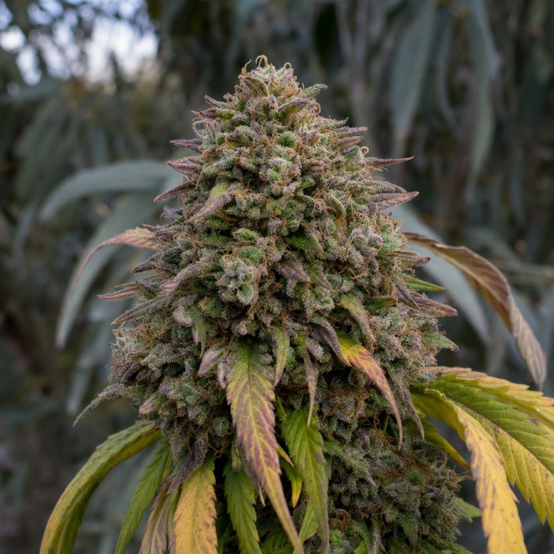Outdoor macro photograph of the Pinkman Goo flower on a living plant
