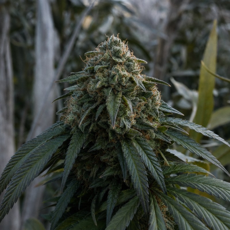 Outdoor macro photograph of the Bubba Kush flower on a living plant