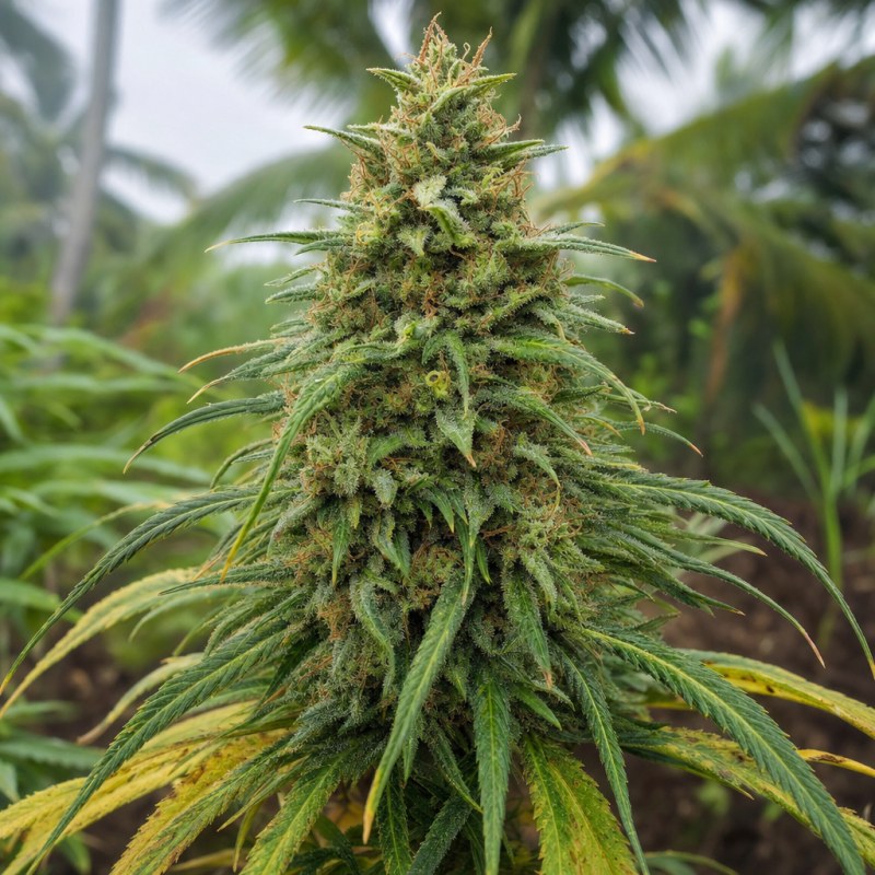 Outdoor macro photograph of the Jack Herer flower on a living plant